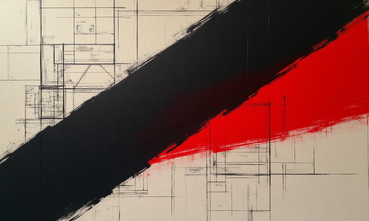 Brutalist abstract depiction of legal structures and fine art